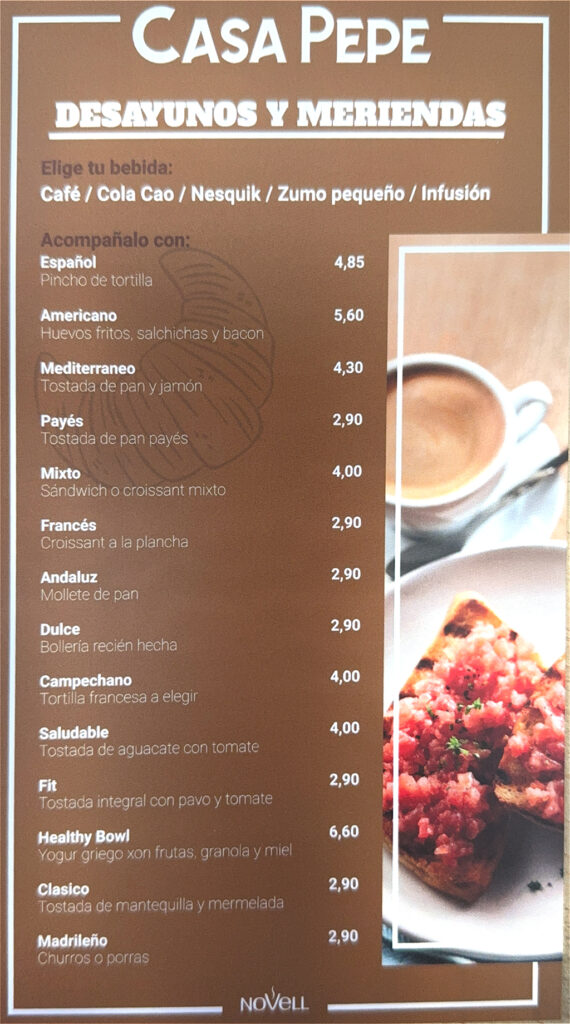 CARTA DESAYUNOS Y MERIENDAS