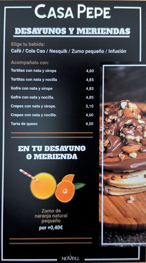 CARTA DESAYUNOS Y MERIENDAS